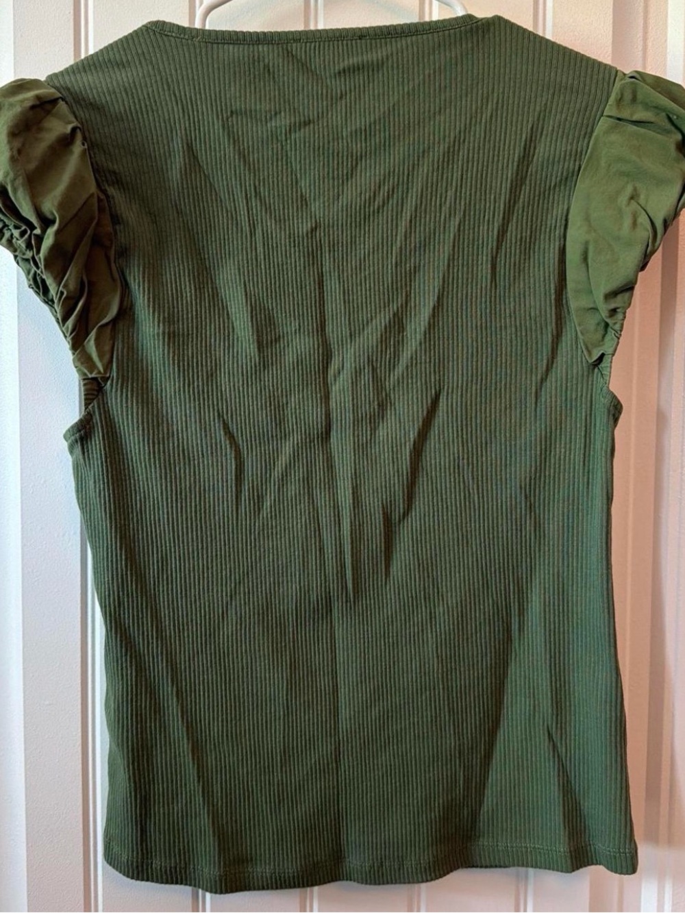 J.Crew Olive Green Ribbed Ruffle Sleeve Tee - Picture 4 of 4